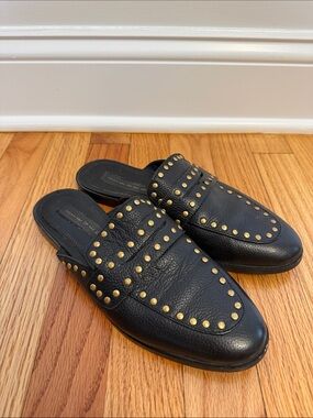 Steven By Steve Madden Black Leather Studded Slip-On Mules